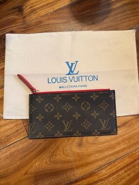 Louis Vuitton Monogram Zip Pouch in Brown with Red Accent